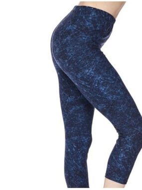 LEGGINGS DEPOT Blue & Black Marble Design  Capri Size 10 NWT